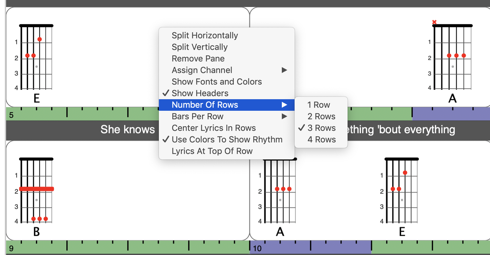 Chart contextual menu